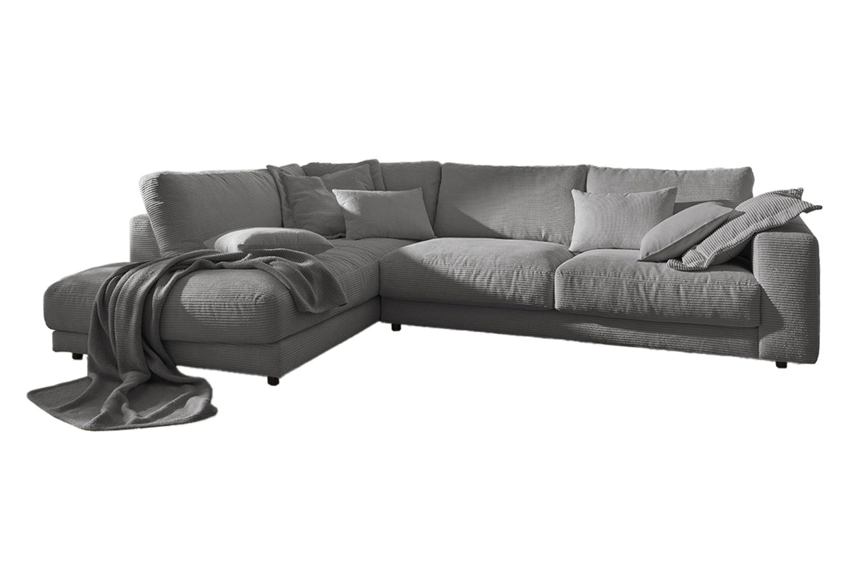 KAWOLA Sofa MADELINE Ecksofa mit Recamiere Cord grau