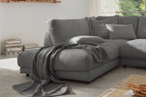 KAWOLA Sofa MADELINE Ecksofa mit Recamiere Cord grau
