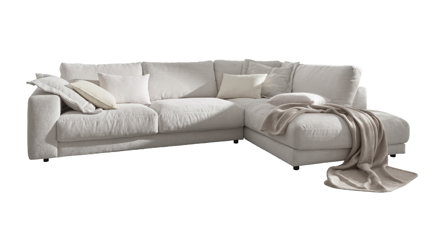 KAWOLA Sofa MADELINE Ecksofa mit Recamiere Cord hellgrau