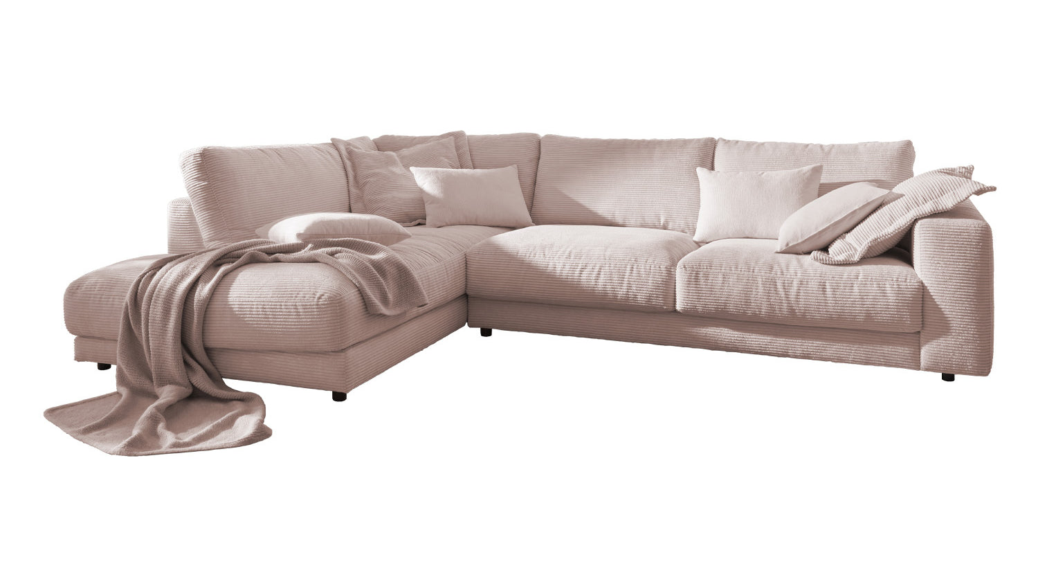 KAWOLA Sofa MADELINE Ecksofa mit Recamiere Cord rosa
