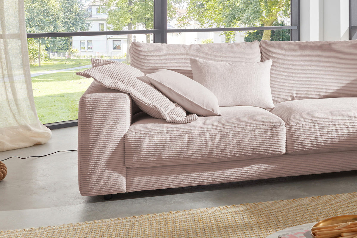 KAWOLA Sofa MADELINE Ecksofa mit Recamiere Cord rosa