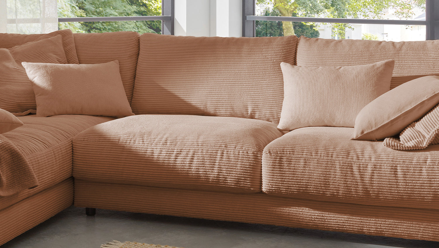 KAWOLA Sofa MADELINE Ecksofa mit Recamiere Cord rost