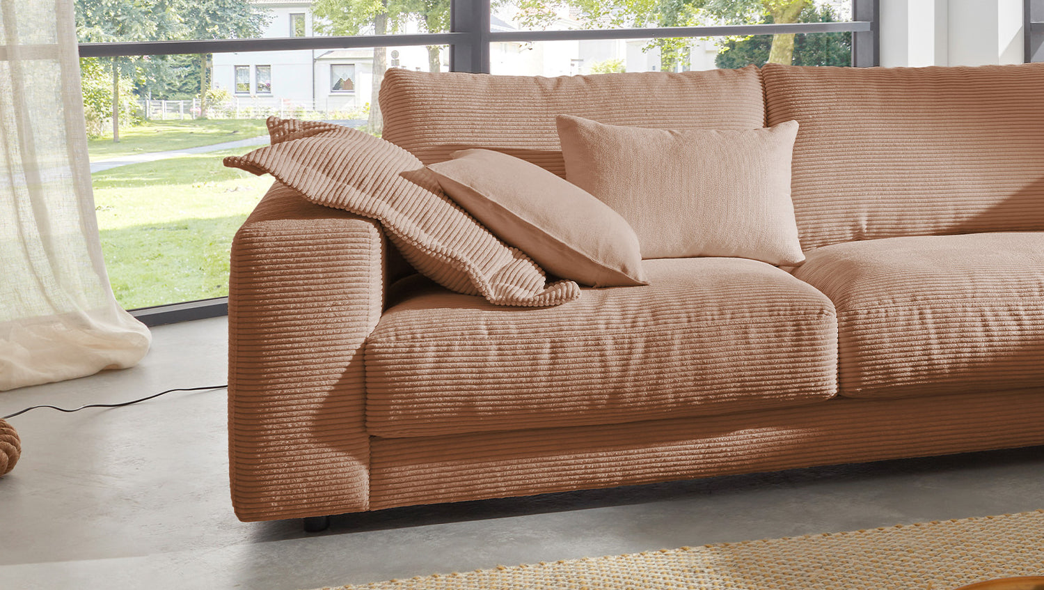 KAWOLA Sofa MADELINE Ecksofa mit Recamiere Cord rost