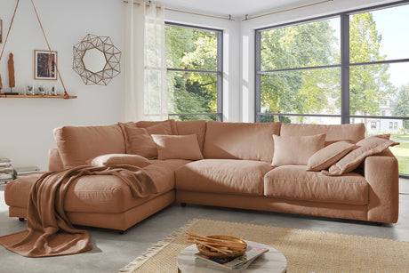 KAWOLA Sofa MADELINE Ecksofa mit Recamiere Cord rost