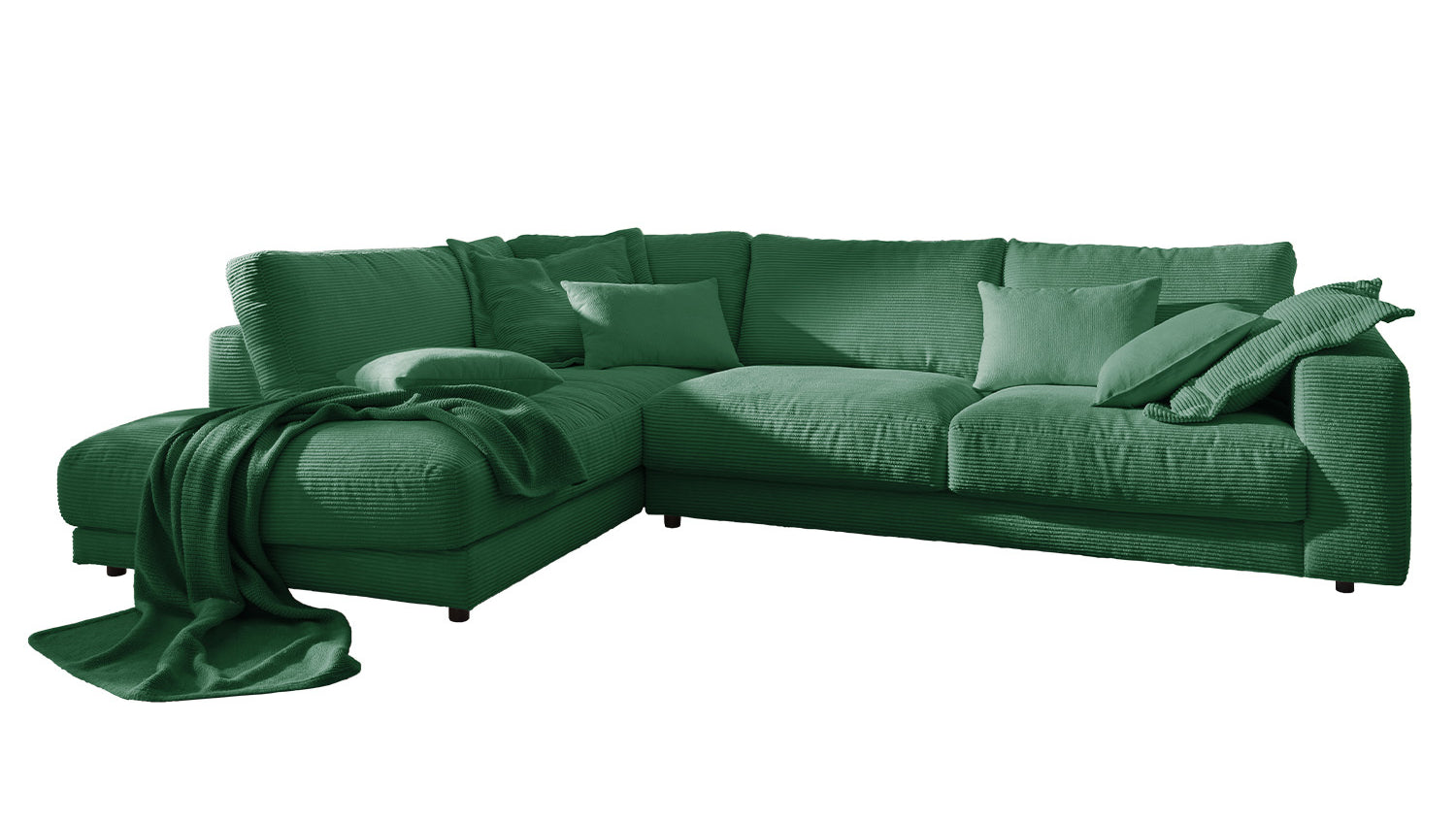 KAWOLA Sofa MADELINE Ecksofa mit Recamiere Cord smaragd