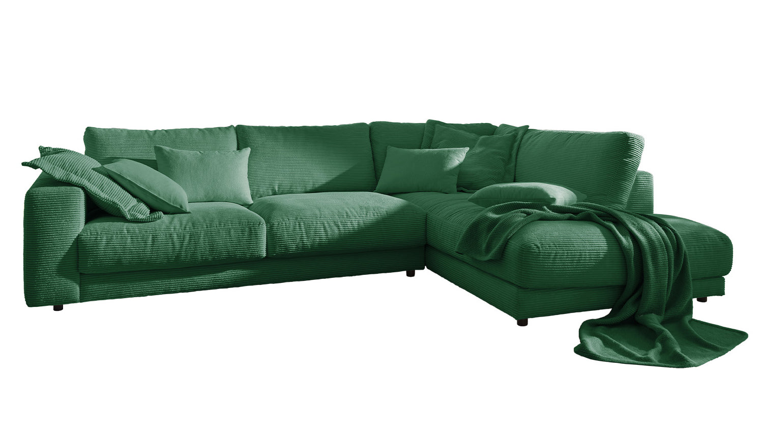 KAWOLA Sofa MADELINE Ecksofa mit Recamiere Cord smaragd