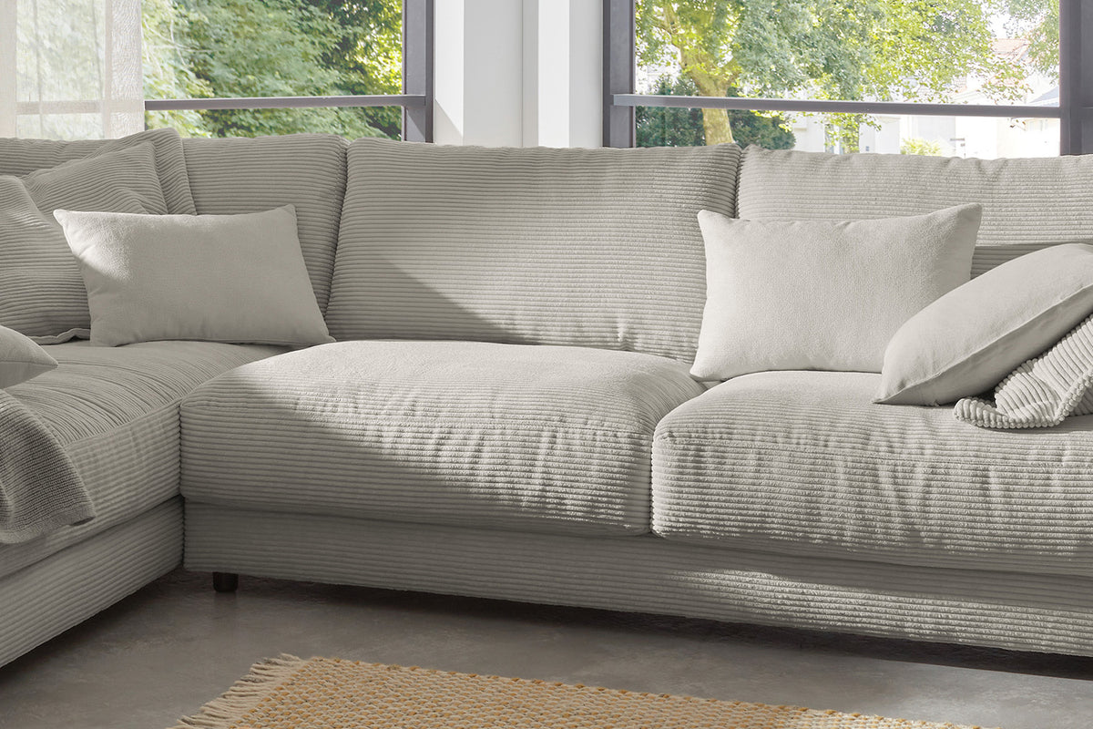 KAWOLA Sofa MADELINE Ecksofa mit Recamiere Cord steingrau