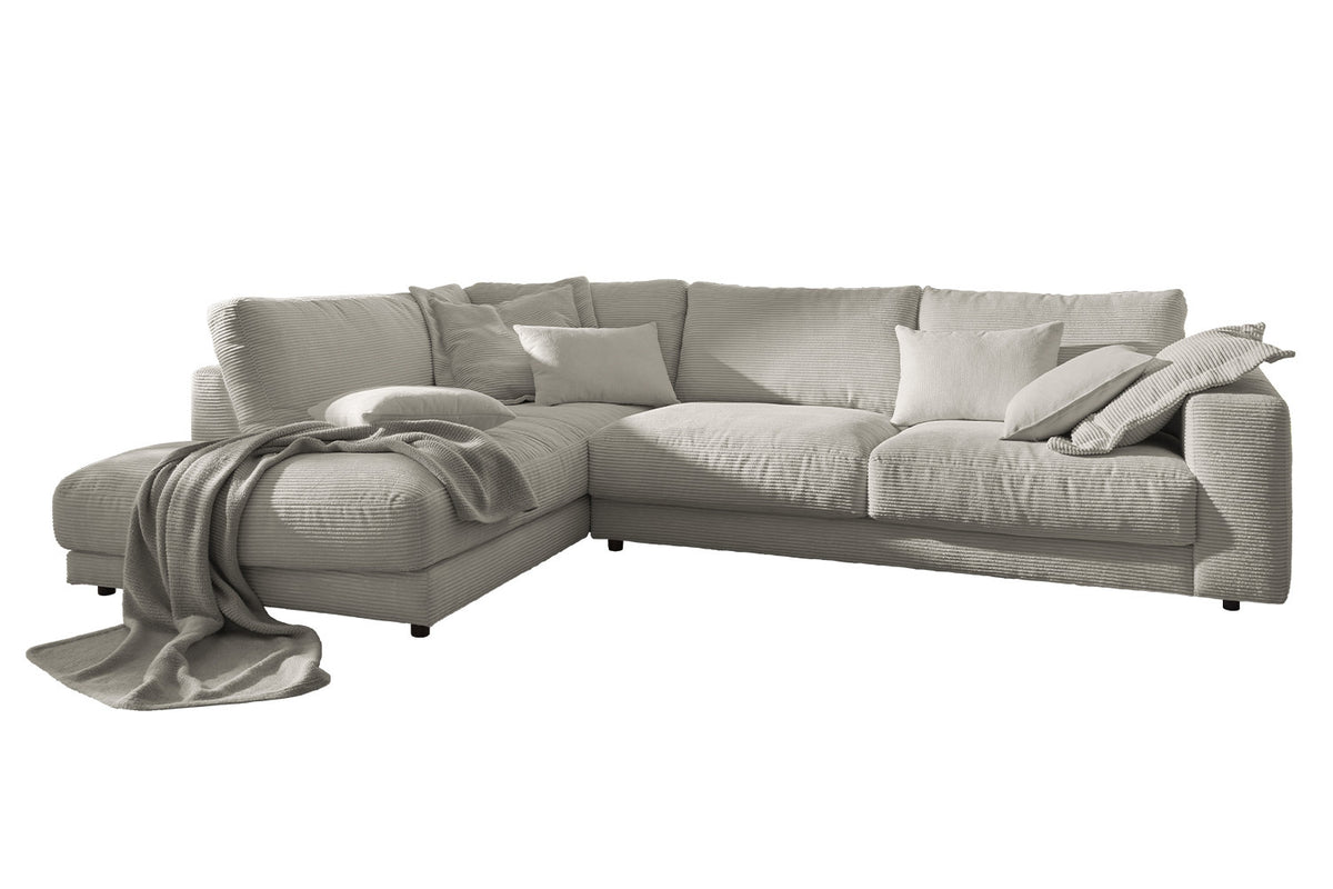 KAWOLA Sofa MADELINE Ecksofa mit Recamiere Cord steingrau