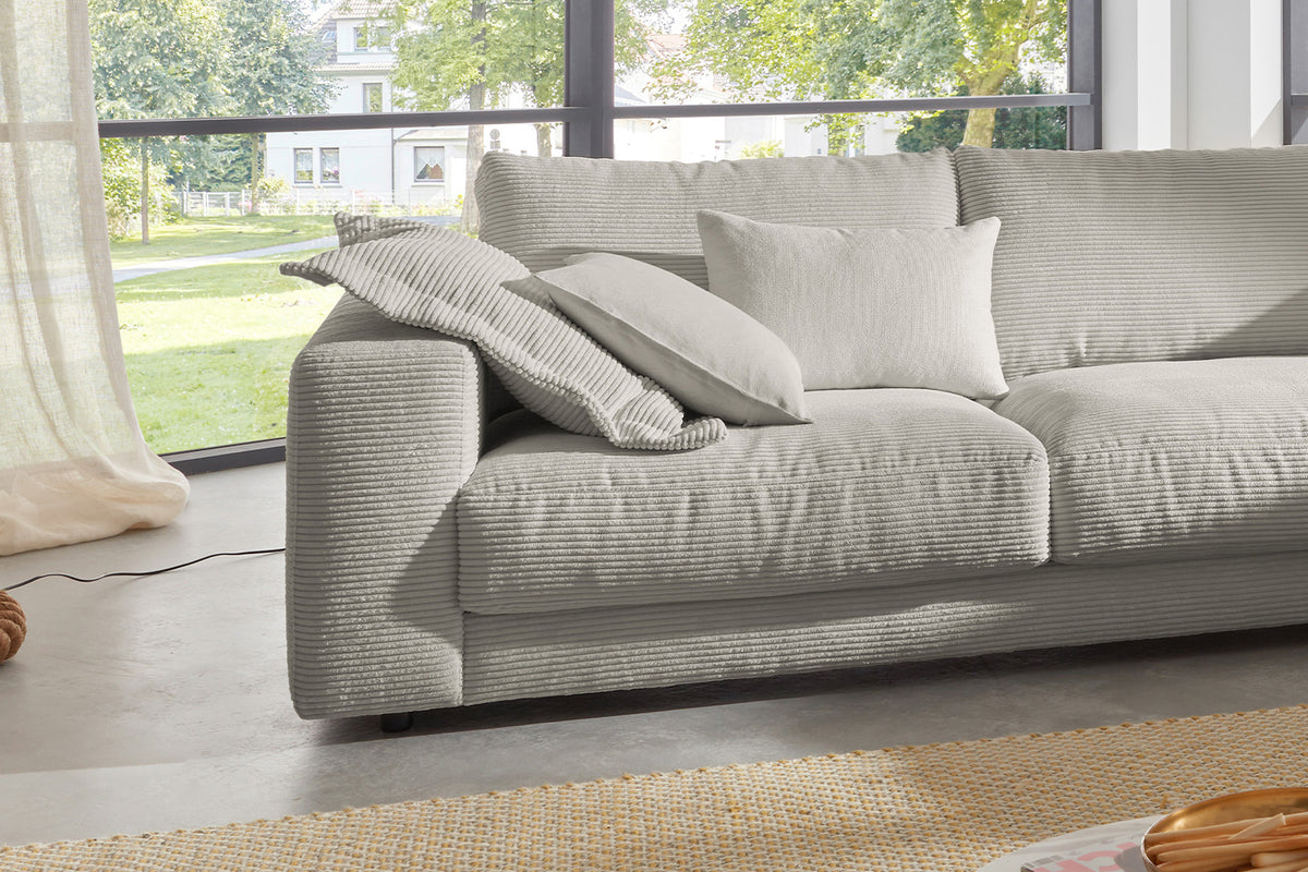 KAWOLA Sofa MADELINE Ecksofa mit Recamiere Cord steingrau