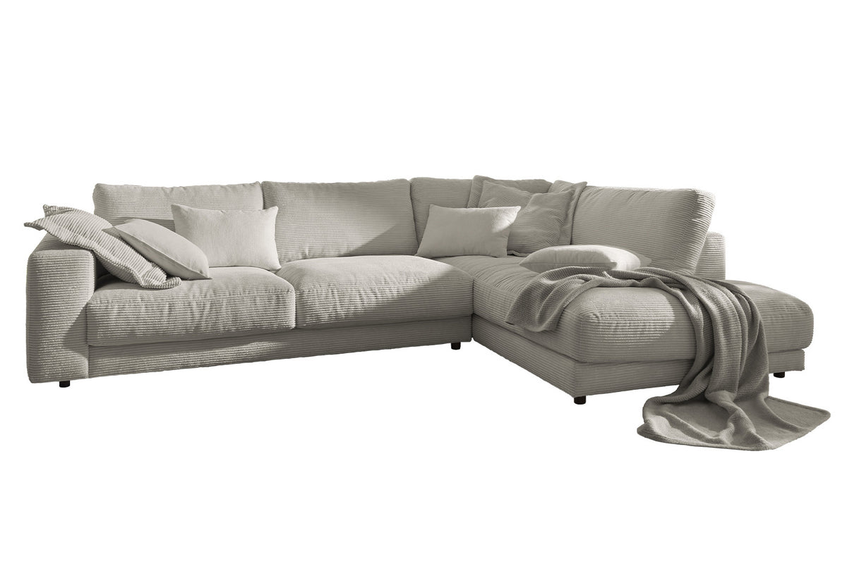 KAWOLA Sofa MADELINE Ecksofa mit Recamiere Cord steingrau