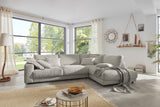 KAWOLA Sofa MADELINE Ecksofa mit Recamiere Cord steingrau, Rechts