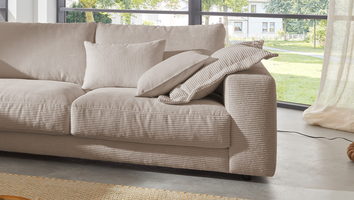 KAWOLA Sofa MADELINE Ecksofa mit Recamiere Cord taupe