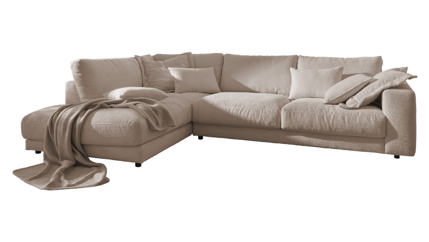 KAWOLA Sofa MADELINE Ecksofa mit Recamiere Cord taupe