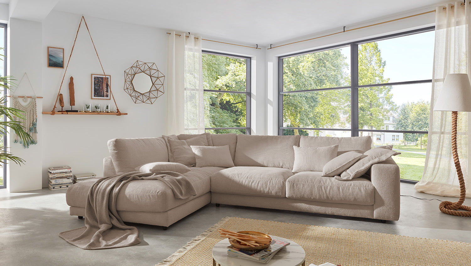 KAWOLA Sofa MADELINE Ecksofa mit Recamiere Cord taupe, Links
