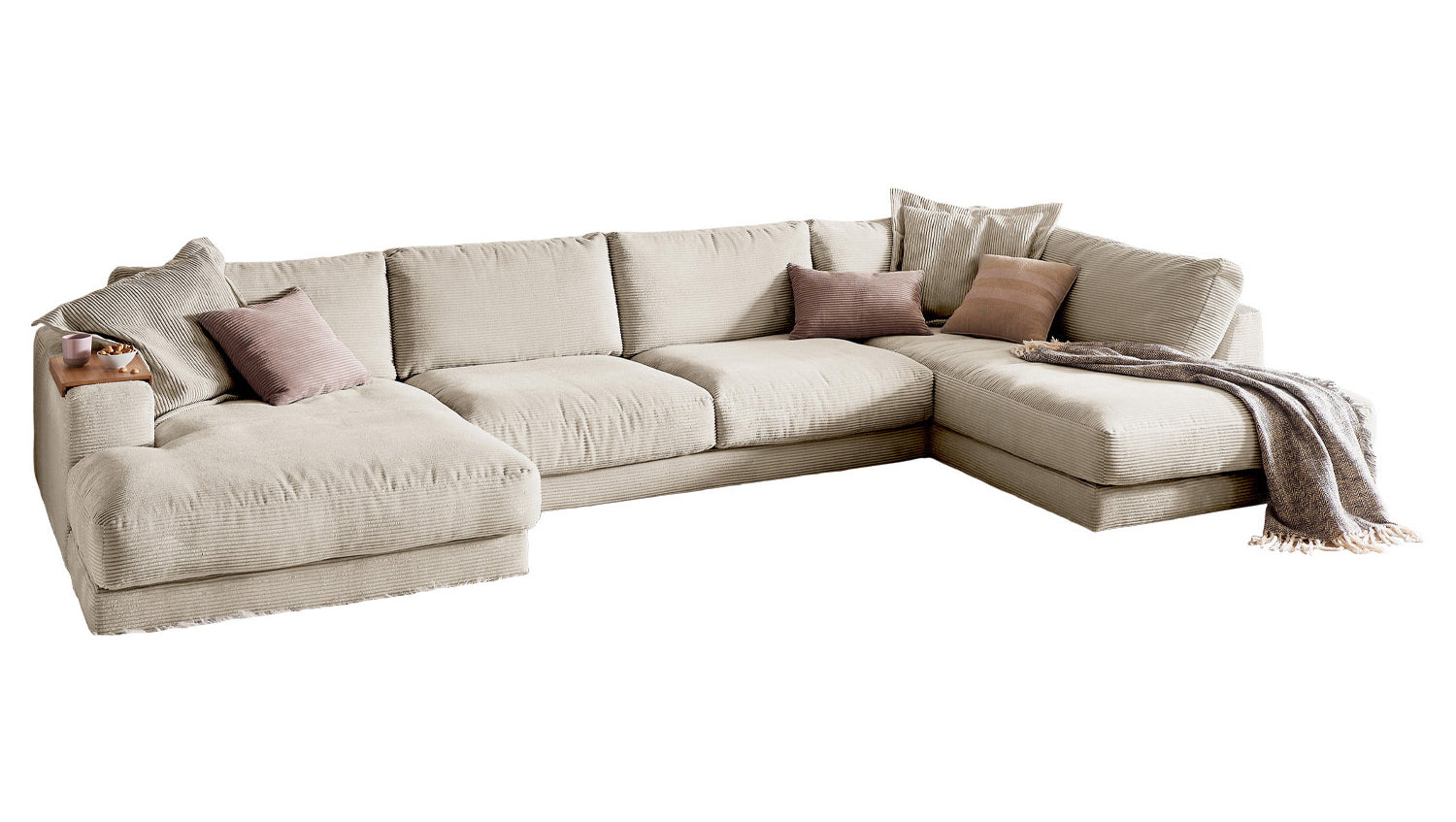 KAWOLA Sofa MADELINE Wohnlandschaft U-Form Cord cremeweiß