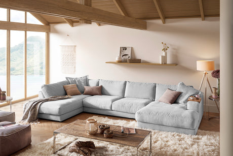 KAWOLA Sofa MADELINE Wohnlandschaft U-Form Cord hellgrau, Rechts