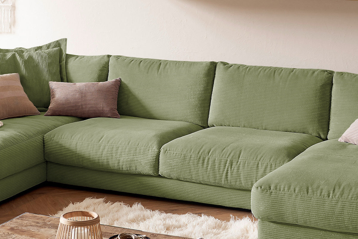 KAWOLA Sofa MADELINE Wohnlandschaft U-Form Cord olivgrün