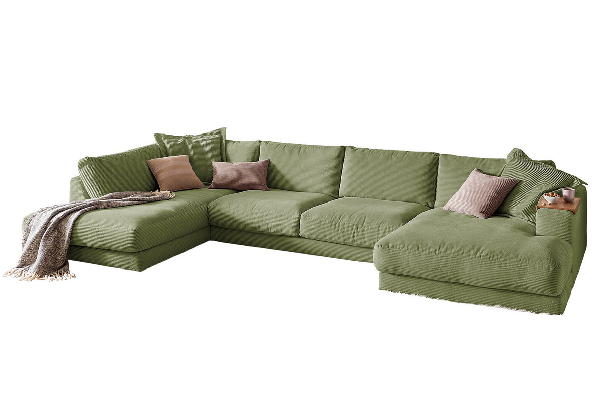 KAWOLA Sofa MADELINE Wohnlandschaft U-Form Cord olivgrün