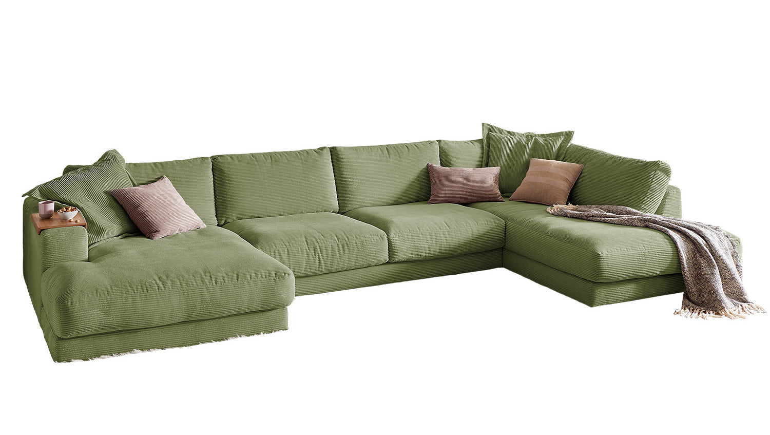 KAWOLA Sofa MADELINE Wohnlandschaft U-Form Cord olivgrün