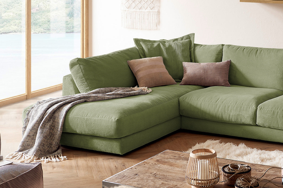 KAWOLA Sofa MADELINE Wohnlandschaft U-Form Cord olivgrün