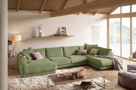 KAWOLA Sofa MADELINE Wohnlandschaft U-Form Cord olivgrün, Links
