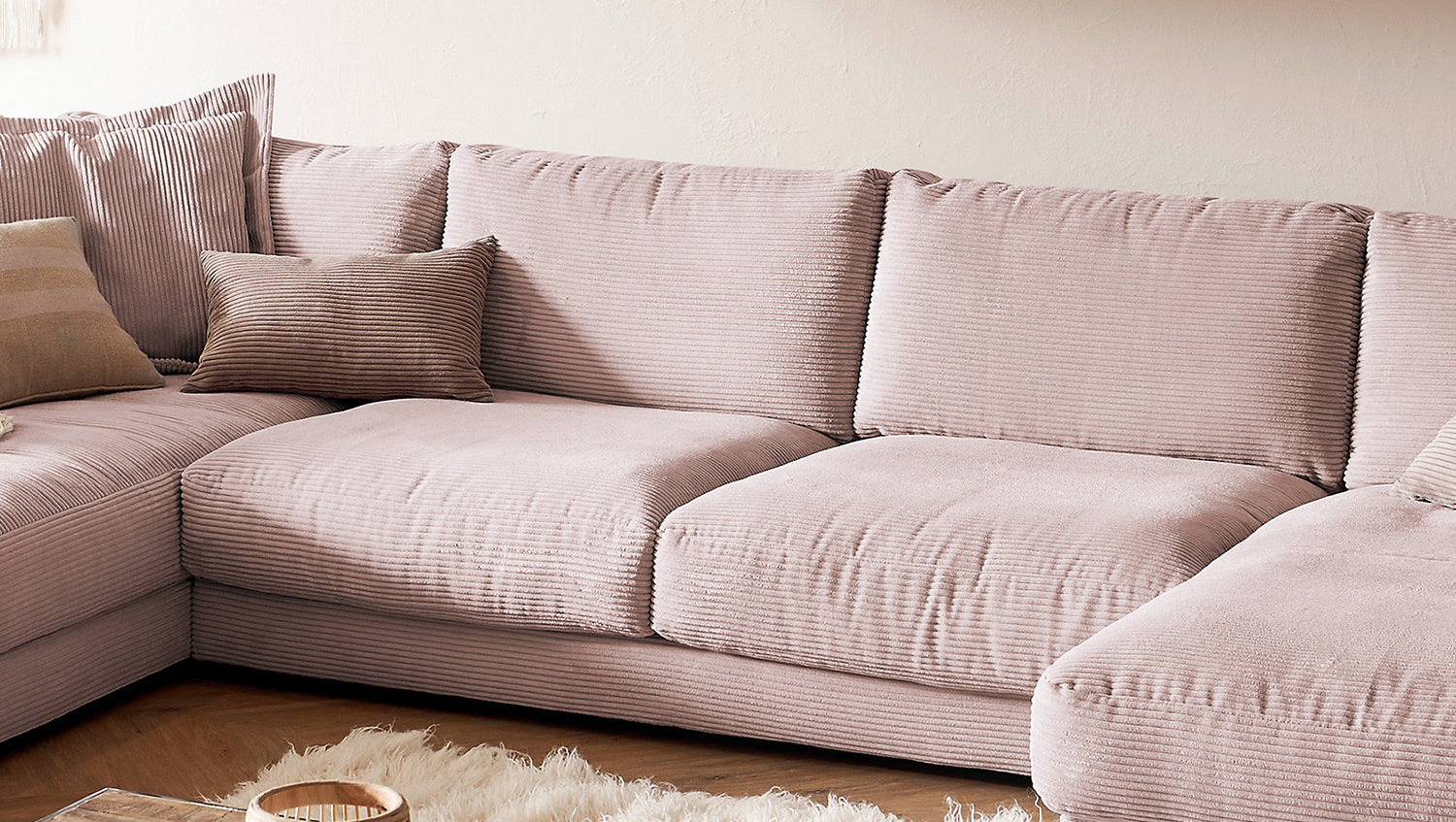 KAWOLA Sofa MADELINE Wohnlandschaft U-Form Cord rosa