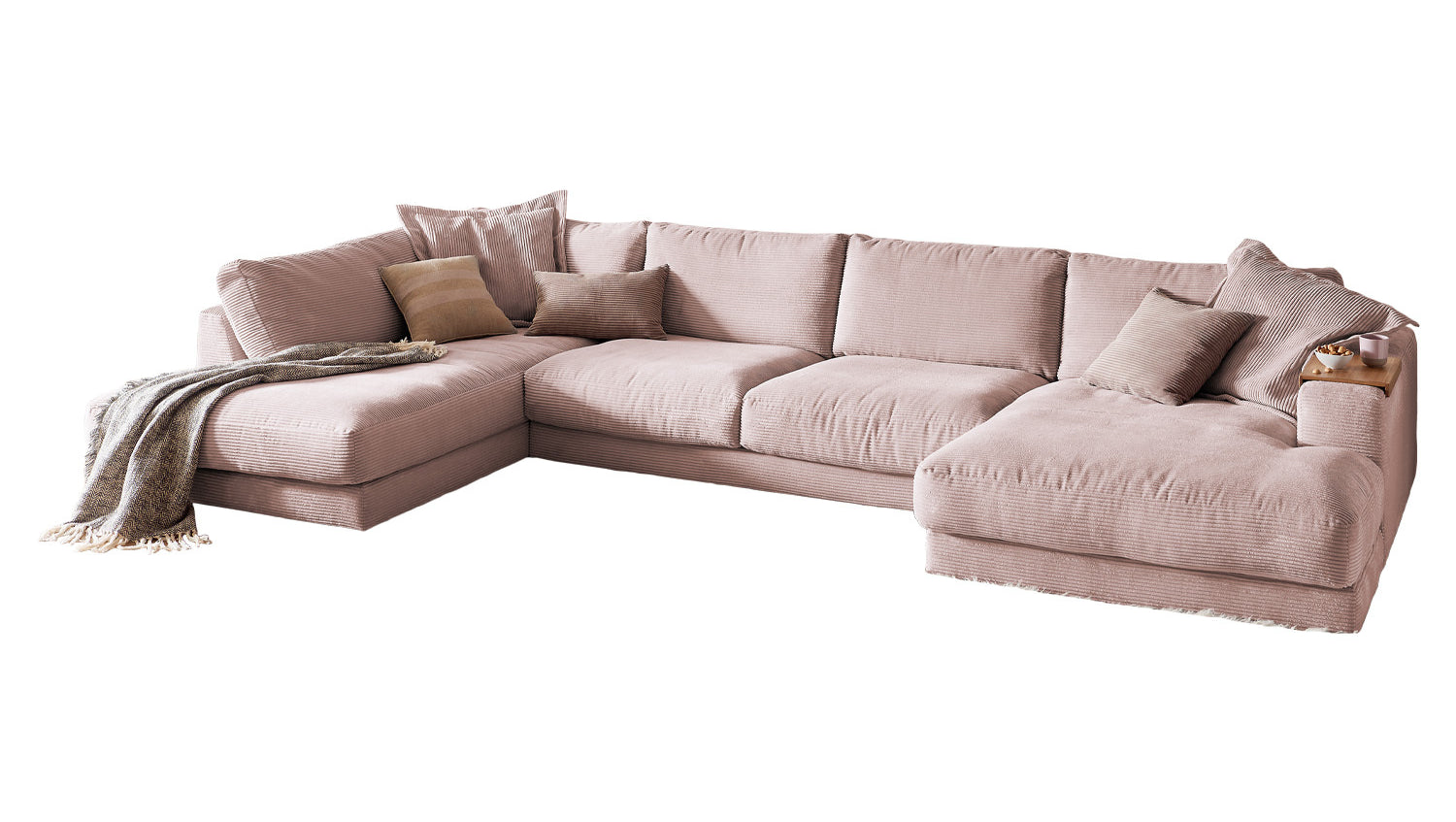 KAWOLA Sofa MADELINE Wohnlandschaft U-Form Cord rosa