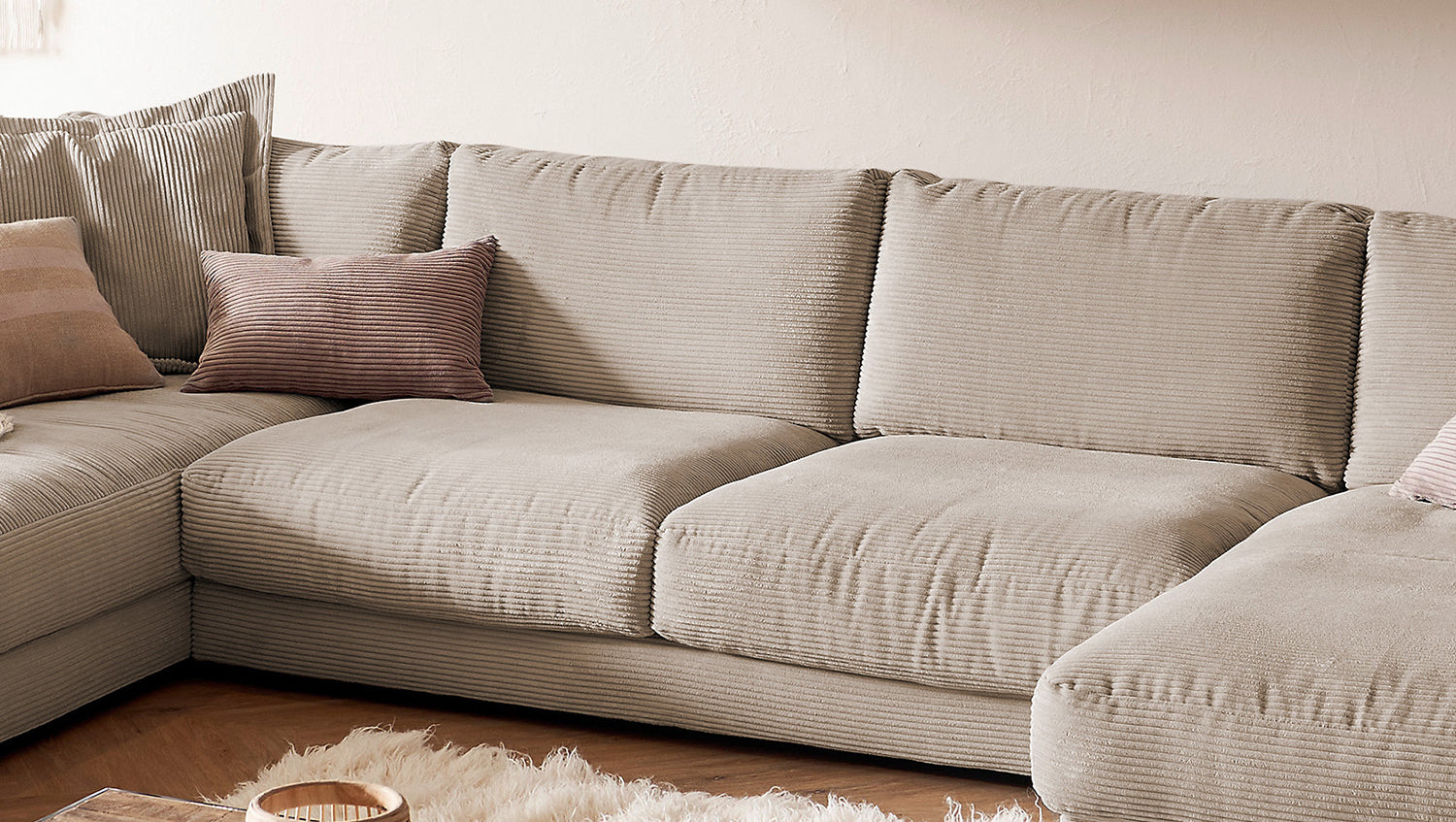 KAWOLA Sofa MADELINE Wohnlandschaft U-Form Cord taupe