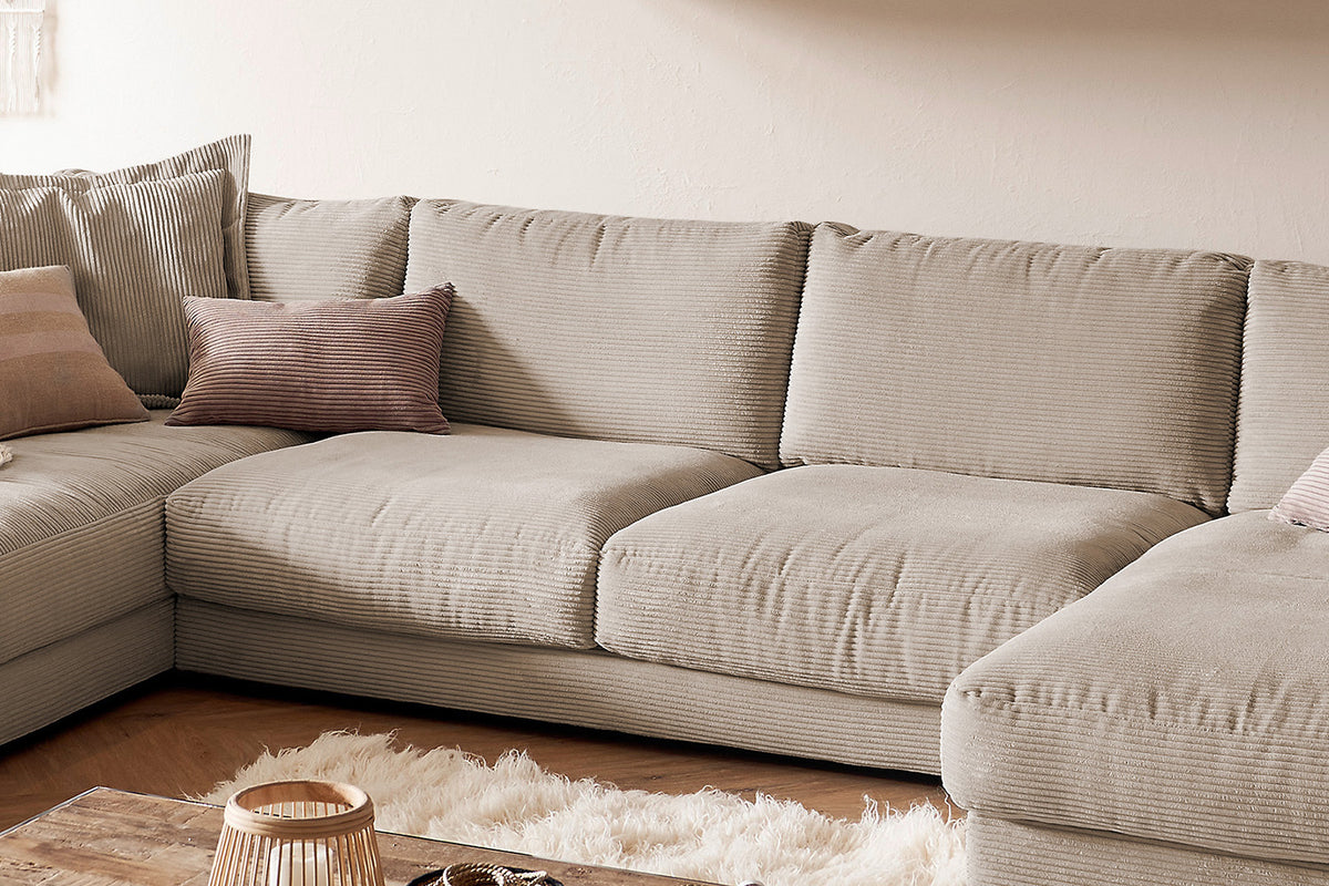KAWOLA Sofa MADELINE Wohnlandschaft U-Form Cord taupe