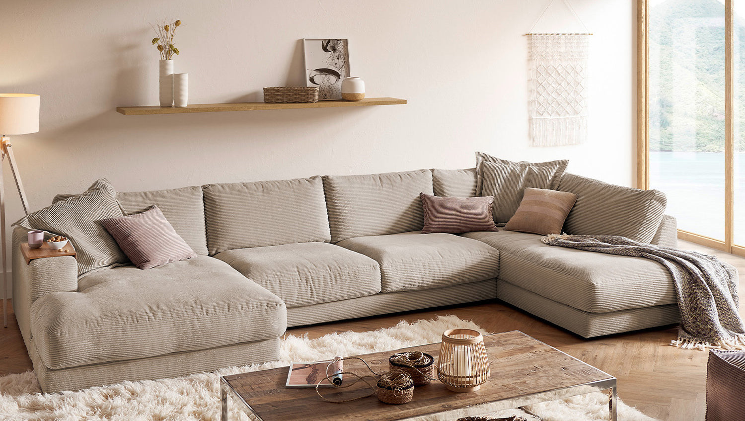 KAWOLA Sofa MADELINE Wohnlandschaft U-Form Cord taupe
