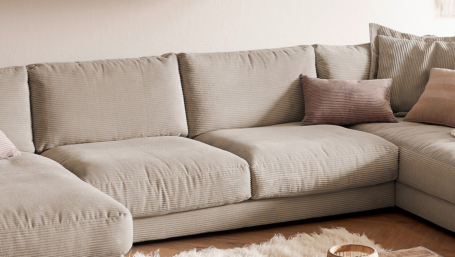 KAWOLA Sofa MADELINE Wohnlandschaft U-Form Cord taupe