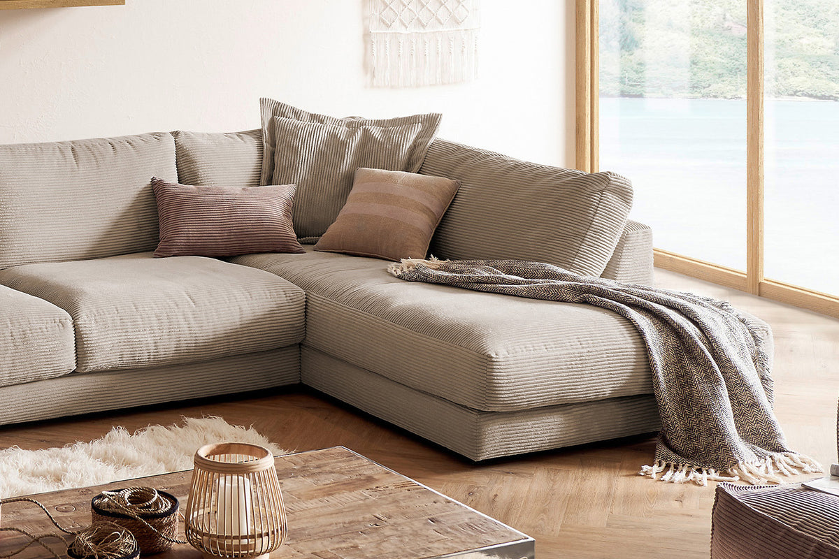 KAWOLA Sofa MADELINE Wohnlandschaft U-Form Cord taupe