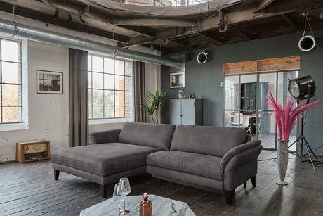 KAWOLA Sofa MALTA Ecksofa Stoff anthrazit, Links, Mit Kopfstütze, Relaxfunktion