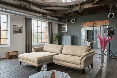 KAWOLA Sofa MALTA Ecksofa Stoff beige, Links, Mit Kopfstütze, Relaxfunktion