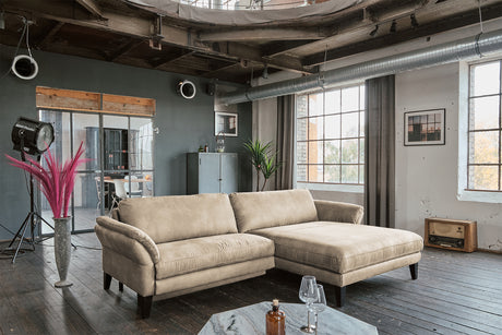 KAWOLA Sofa MALTA Ecksofa Stoff beige, Rechts, Mit Kopfstütze, Ohne Komfortfunktion
