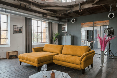 KAWOLA Sofa MALTA Ecksofa Stoff gold, Links, Ohne Zusatzausstattung, Ohne Komfortfunktion