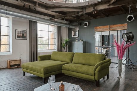 KAWOLA Sofa MALTA Ecksofa Stoff moosgrün, Links, Mit Kopfstütze, Ohne Komfortfunktion