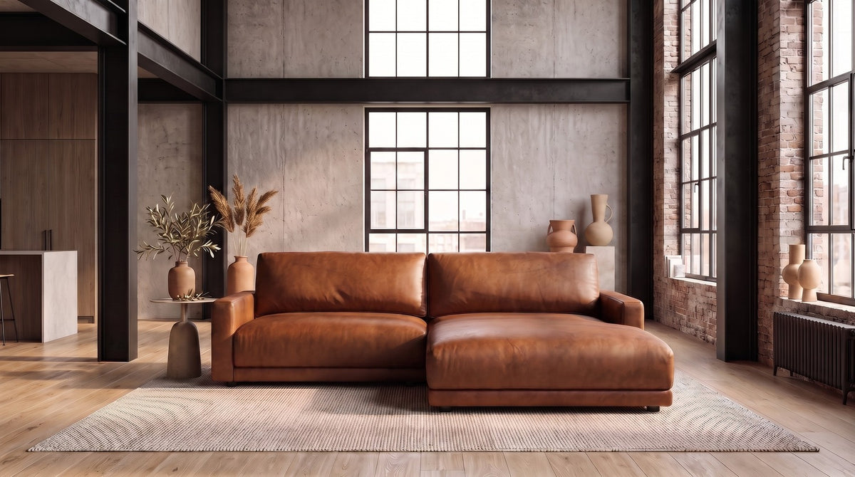 KAWOLA Sofa MARLIN Ecksofa Lederfaserstoff cognac