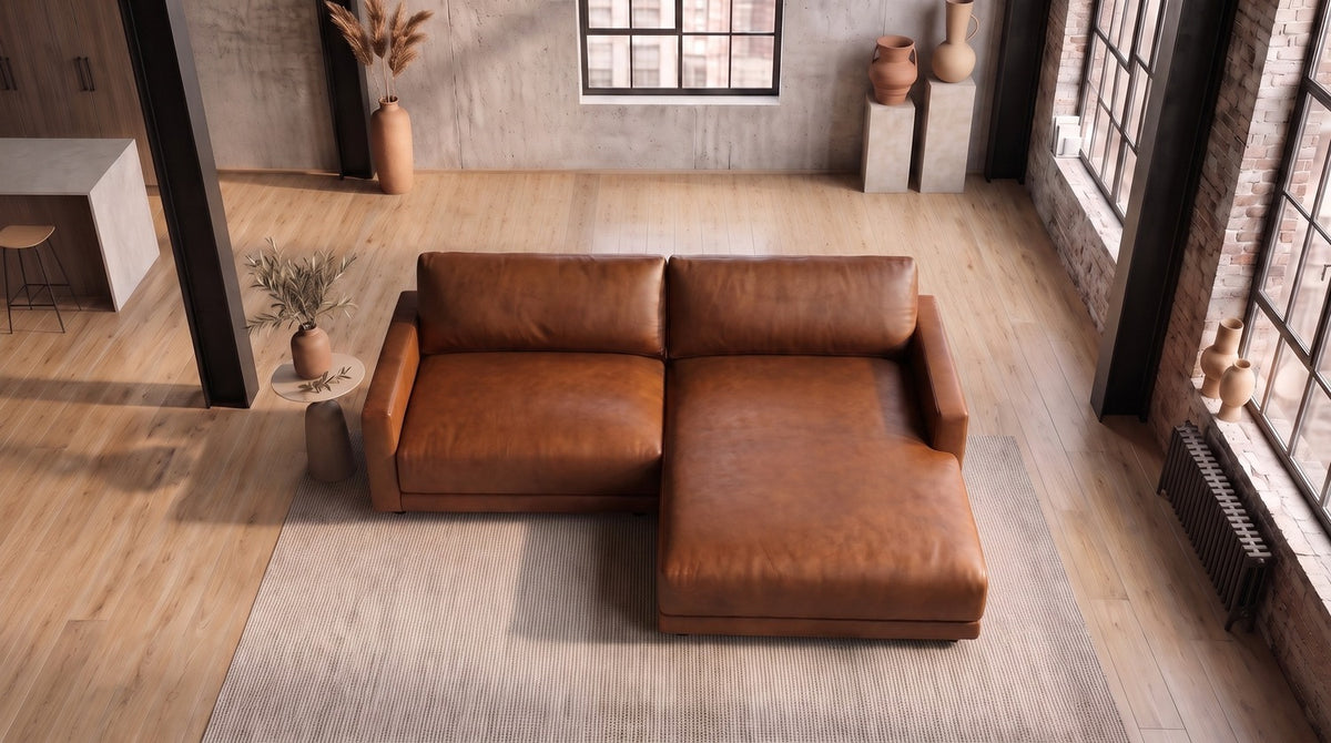 KAWOLA Sofa MARLIN Ecksofa Lederfaserstoff cognac