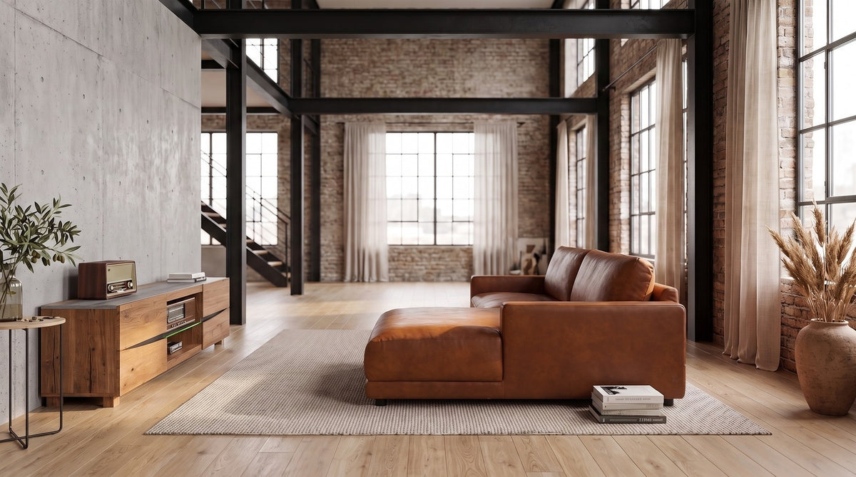 KAWOLA Sofa MARLIN Ecksofa Lederfaserstoff cognac