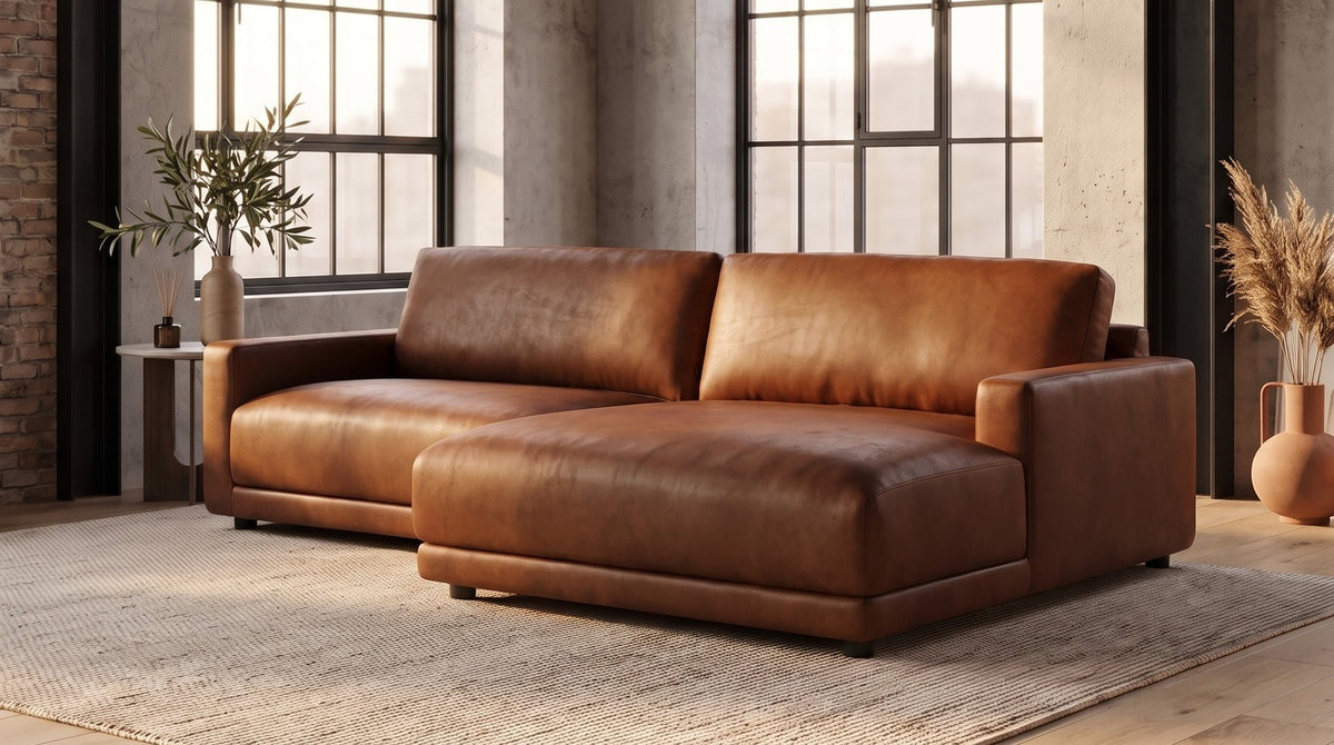 KAWOLA Sofa MARLIN Ecksofa Lederfaserstoff cognac, Rechts