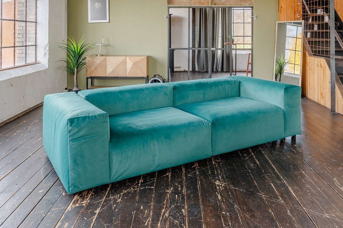 KAWOLA Sofa MIA Modulares Sofa 6-tlg. Velvet grün