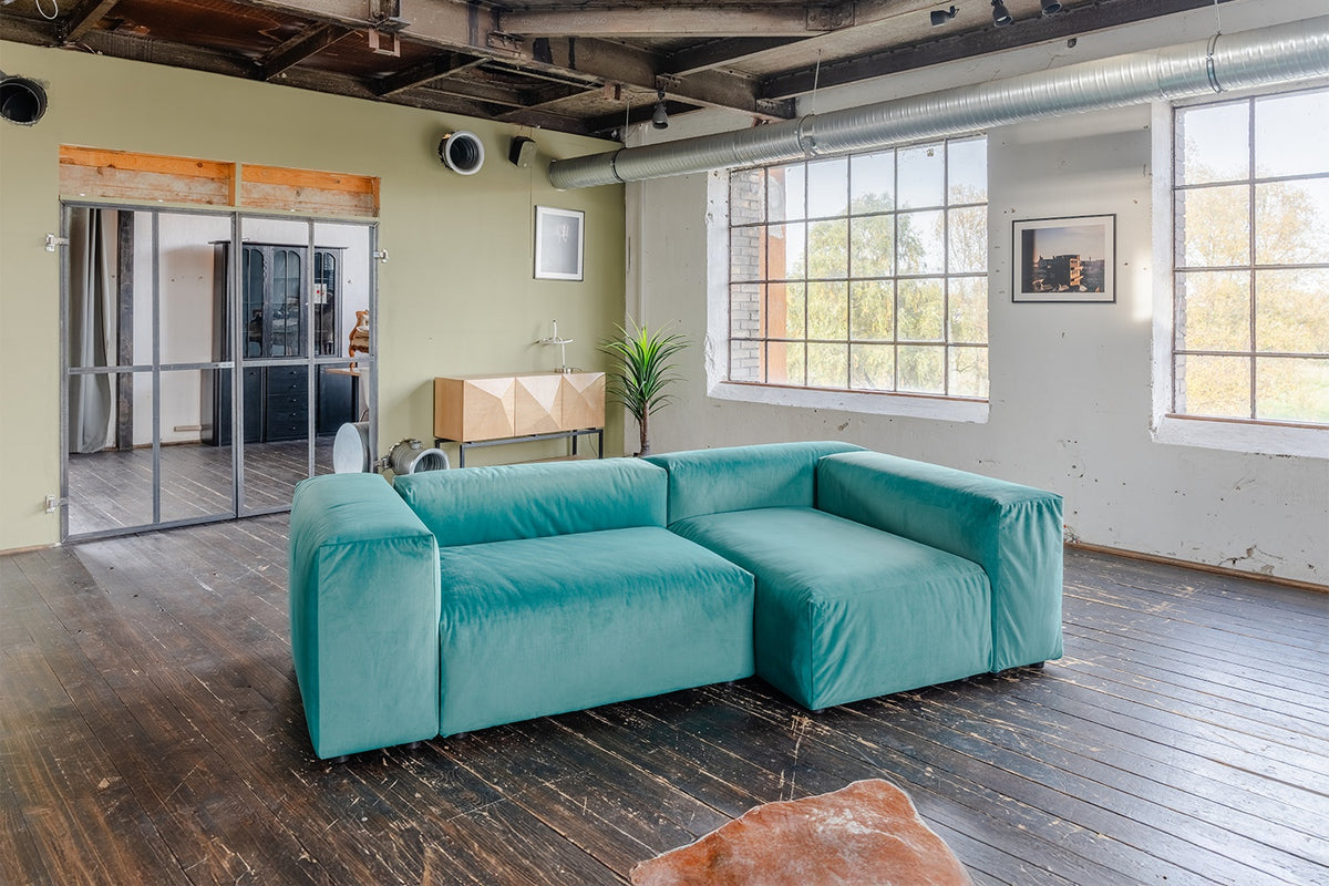 KAWOLA Sofa MIA Modulares Sofa 6-tlg. Velvet grün
