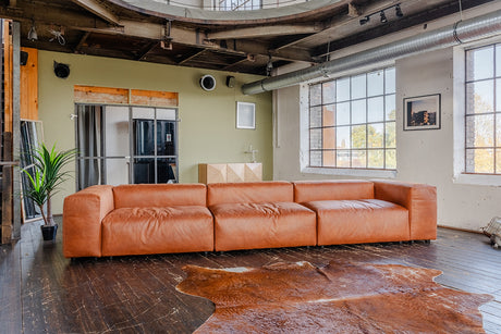 KAWOLA Sofa MIA Modulares Sofa 8-tlg. Lederfaserstoff cognac