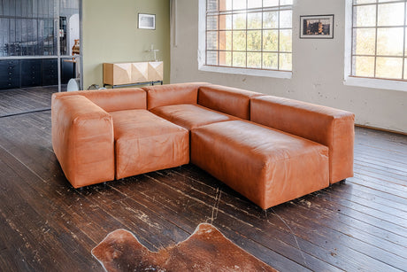KAWOLA Sofa MIA Modulares Sofa 8-tlg. Lederfaserstoff cognac