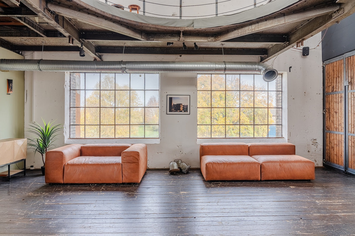 KAWOLA Sofa MIA Modulares Sofa 8-tlg. Lederfaserstoff cognac