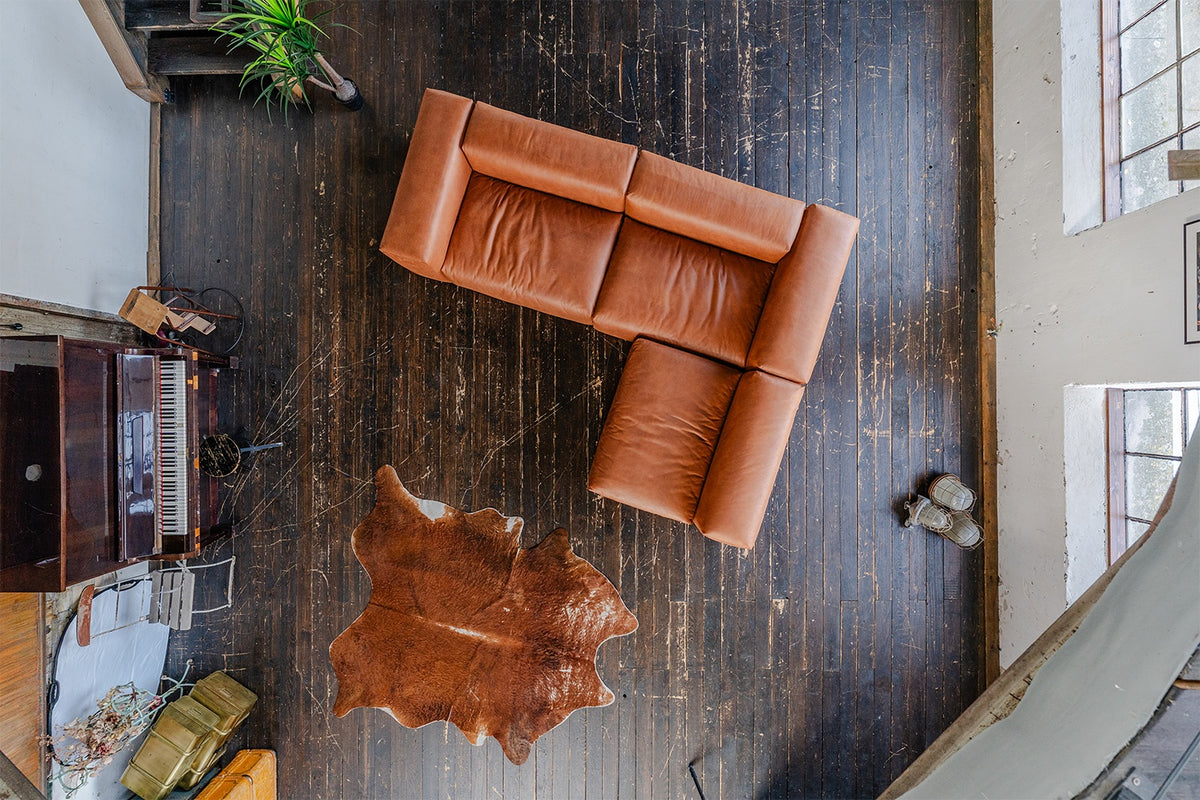 KAWOLA Sofa MIA Modulares Sofa 8-tlg. Lederfaserstoff cognac