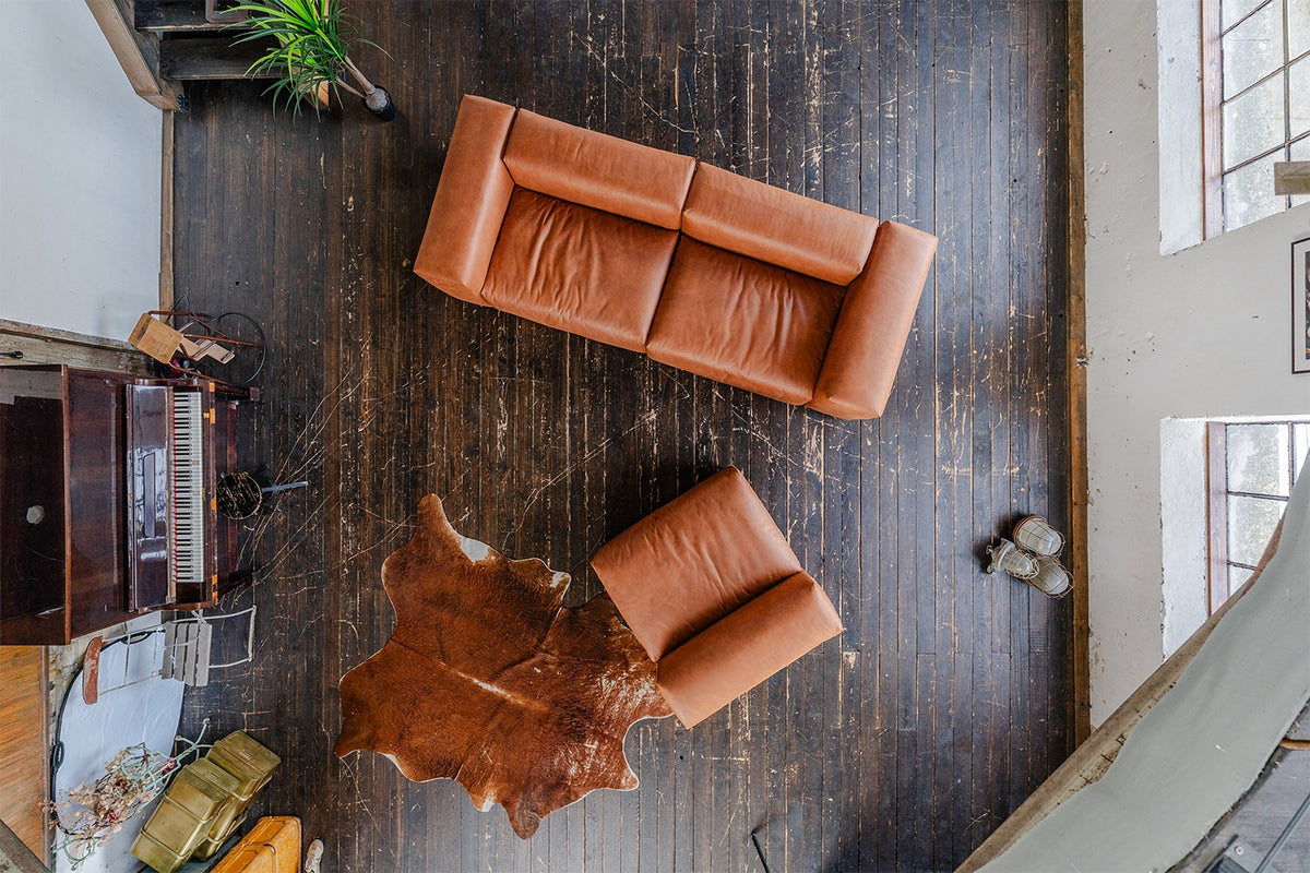 KAWOLA Sofa MIA Modulares Sofa 8-tlg. Lederfaserstoff cognac
