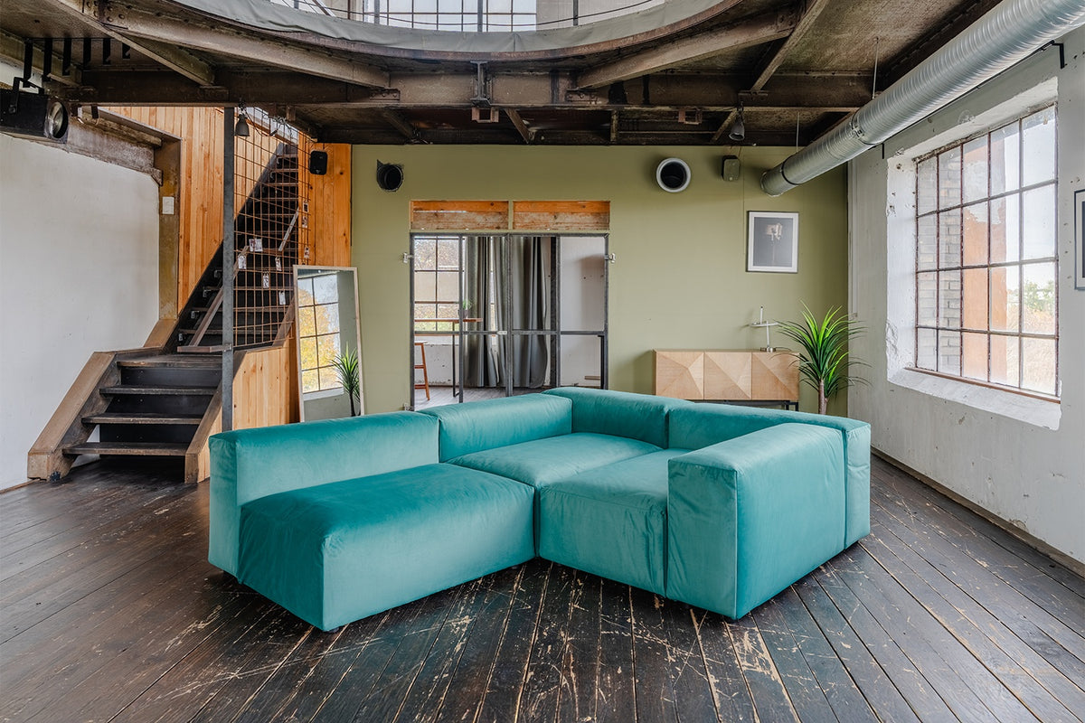 KAWOLA Sofa MIA Modulares Sofa 8-tlg. Velvet grün