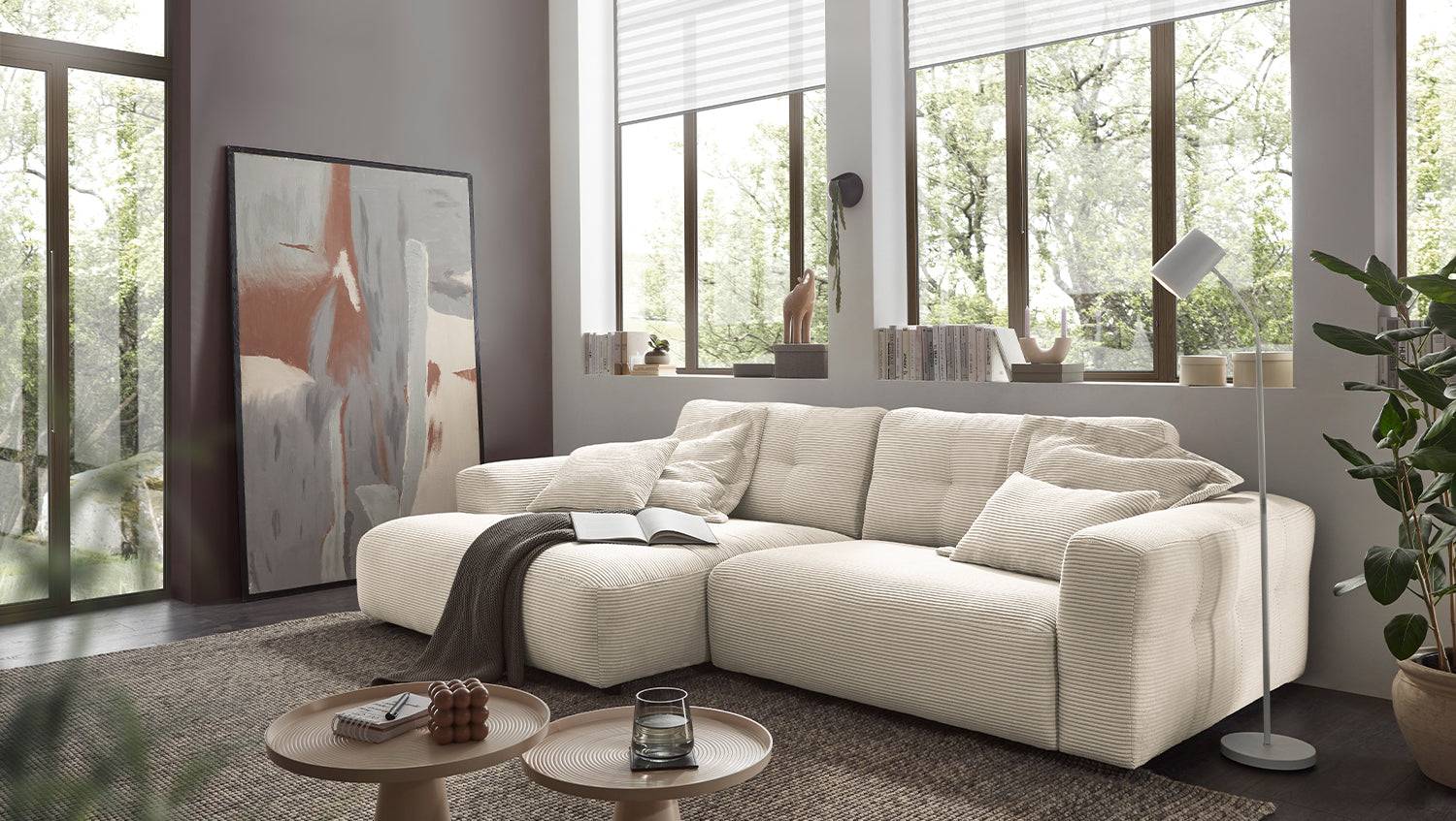 KAWOLA Sofa MIKA Ecksofa Cord cremeweiß, 276 x 167, Links